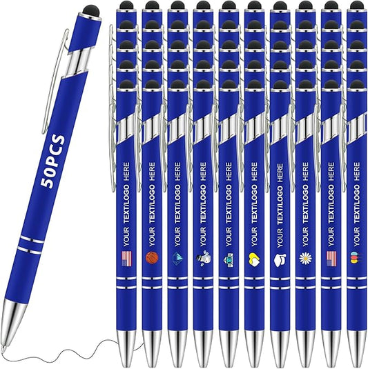Personalized Pens 50pcs with Stylus Custom Ballpoint Pens in Bulk Engraved with Logo Text Personalized Bulk Black Ink for Office College Business