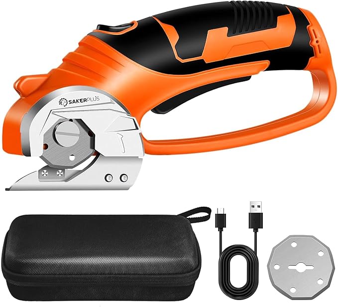 Cordless Electric Scissors,4V Rechargeable Cardboard Box Cutter Heavy Duty Fabric Scissor with Safety Lock & LED Light,Power Rotary Cutter for Leather Carpet Plastic Cutting,Sewing,Crafting