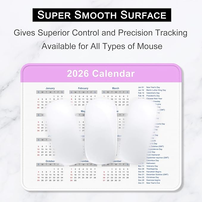 2026 Calendar Mouse Pad, Square New Year 2026 Mousepad 10.2 x 8.3 Inch, Stitched Edge Anti-Slip Waterproof Rubber Computer Mat for Office, Gaming, Laptop, New Year Office Supplies Gift, Purple