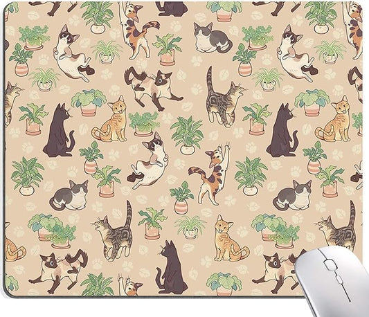 Hokafenle Cute Cats Pattern Mouse Mat - Square Waterproof Non-Slip Rubber Base Mouse Pad for Office, Laptop, Women, Kids