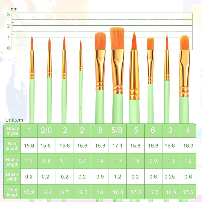 ESRICH Paint Brushes Set,6 Packs 60 Pcs Acrylic Paint Brush Set,Acrylic Oil Watercolor, Face Nail Art, Miniature Detailing,Rock Painting,Painting Artist Professional Kits(Green)