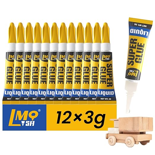Super Glue 12x3g Liquid CA Glue, Clear Cyanoacrylate Adhesive Single Use for Shoe Sole Repair Ceramic Plastic Model Metal Wood Aquarium Leather Pottery Glass, Food Safe Strong and Instant Bonding