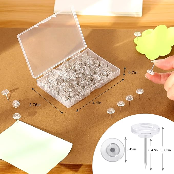 150 PCS Push Pins, Standard Plastic Head Steel Point Thumb Tacks, Clear Round Head for Bulletin Boards, Fabric Markers & Crafts Organization