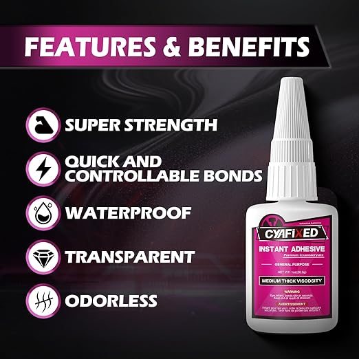 Super Glue Liquid, Instant Clear Cyanoacrylate Medium Thick Viscosity Adhesive, Food Safe CA Glue For Shoe Repair Leather Ceramic Plastic Glass Metal Wood Aquarium Porcelain Rubber Pottery Model Craft