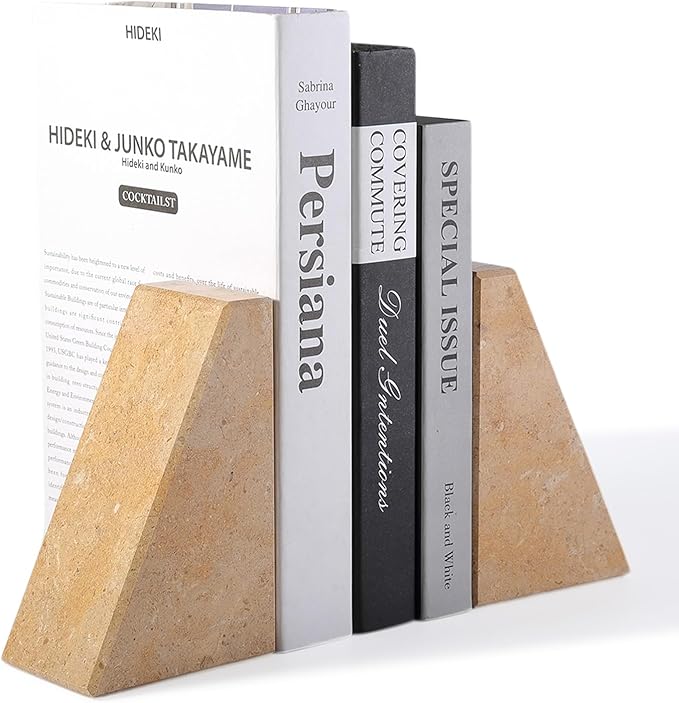 Koville Marble Bookends for Shelves, Large Bookends for Heavy Books, Non-Slip Heavy Duty Book Stopper for CD/Movies, Aesthetic Decorative Bookends for Shelves Table Home Decor(Brown)