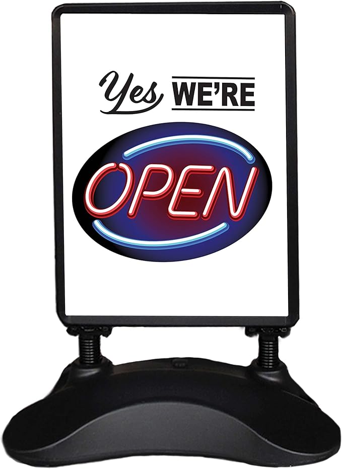 Outdoor Message Board Sidewalk Sign Open Drive Thru Take Out Sign Double Sided Restaurant Business Swinging Sign (WE are Open)