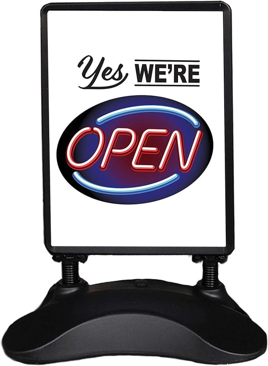 Outdoor Message Board Sidewalk Sign Open Drive Thru Take Out Sign Double Sided Restaurant Business Swinging Sign (WE are Open)