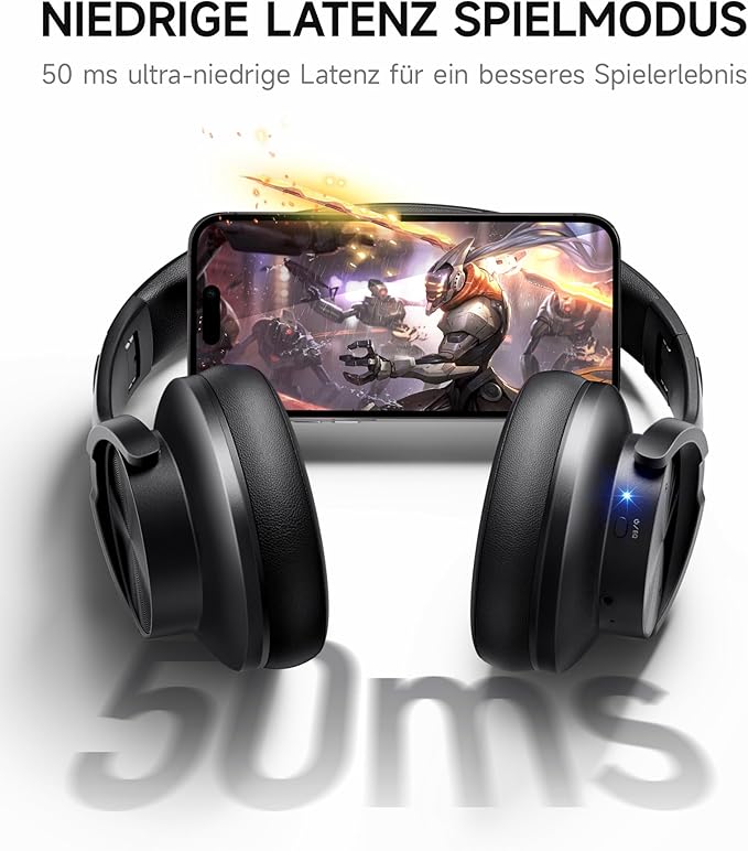 Picun B8 Bluetooth Headphones, 120H Playtime Headphone Wireless Bluetooth with 3 EQ Modes, Low Latency, Hands-Free Calls, Over Ear Headphones for Travel Home Office Cellphone PC Black