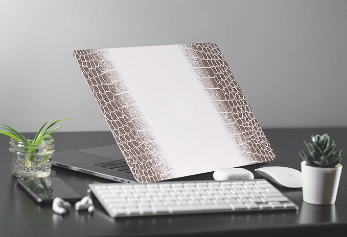 KEROM Compatible with Crocodile MacBook Air 13 Inch Case 2025-2022 M4 M3 M2 A3240 A3113 A2681, Textured Elegant Luxury Aligator Skin Snakeskin PU Leather Hardshell Case & Keyboard Cover, Brown White