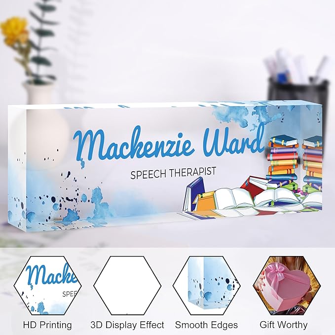 Custom Name Plate for Desk, Personalized Acrylic Office Name Sign with Name & Title, Elegant Desk Decor for Women Men, Employee Appreciation Gift (Teacher-2)