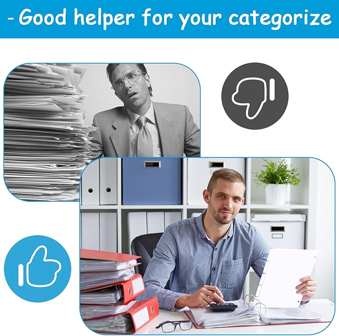 Binder Dividers for 3 Ring Binder, 1/5 Cut Tabs, Letter Size, Blank Write On Page Dividers with 5 Big Tabs for School Office Home, 12 Sets, 60 Dividers, White