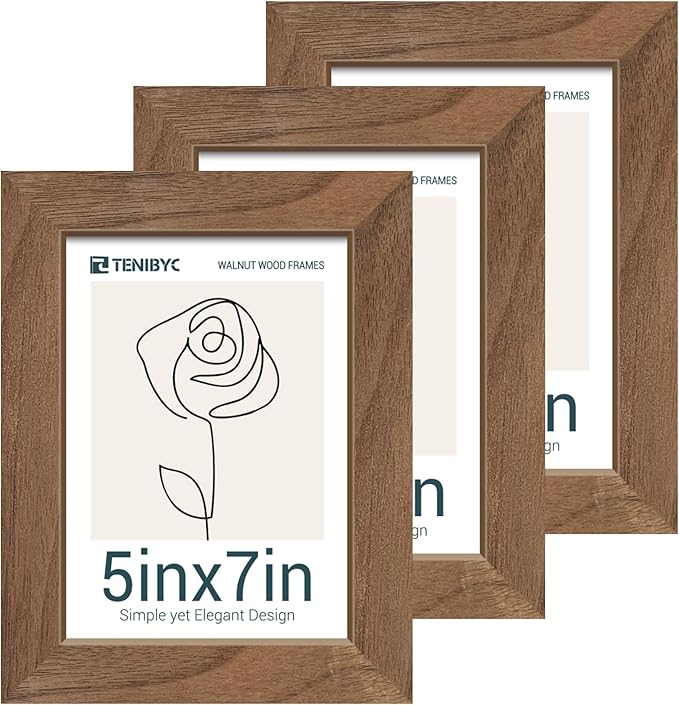 5x7 Picture Frame 3 Pack with HD Glass - Brown Walnut, Natural Wood Photo Frame, Table Decoration