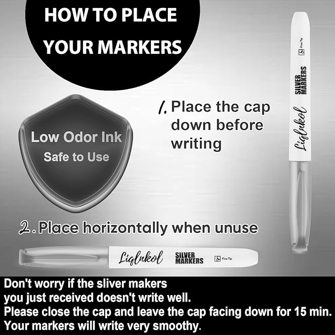 Silver Metallic Markers Pens Bulk of 36 Pack, 2mm Felt Fine Tip for Art, Crafts, Drawing, DIY Projects, Office Supplies, Gift Card Making