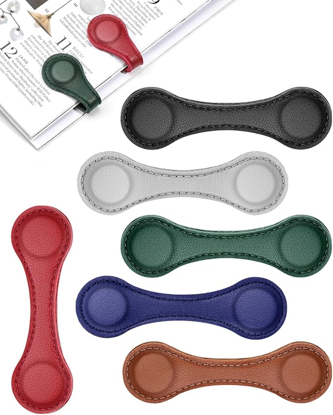 Magnetic Leather Bookmark, 6 PCS Colorful Leather Magnetic Bookmarks for Women Men, Double-Sided Magnetic Book Mark Clip for Book Lovers, Readers, Teachers, Students