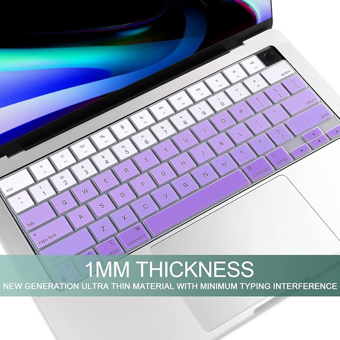 Batianda Premium Gradient Color Keyboard Cover for New MacBook Pro 14'' Pro 16'' 2024 2023 M4 M3 M2 M1 Pro/Max Chip & New MacBook Air 13 15 inch Soft-Touch Silicone Protective Skin,White to Purple