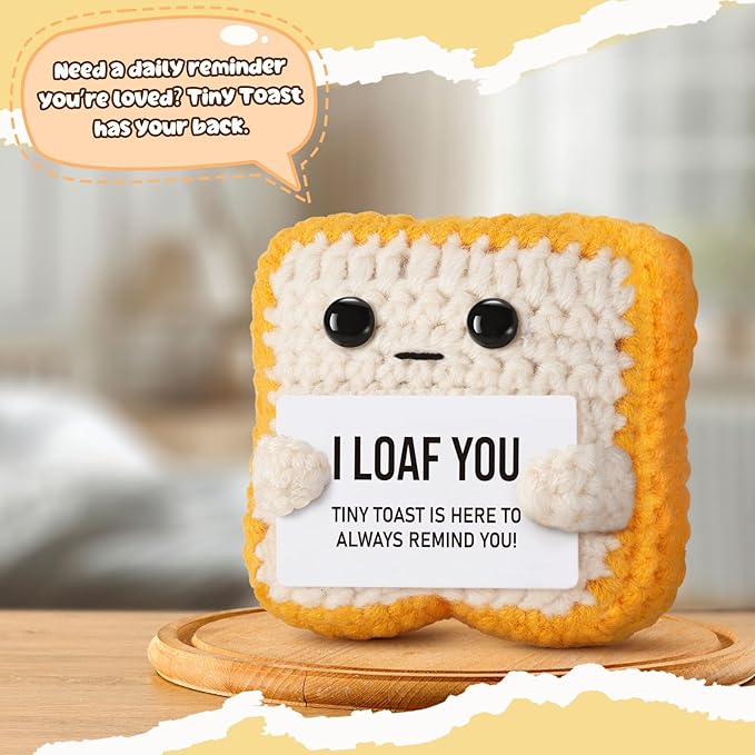 Gifts for Her Him Loved One, Crochet Toast “I Loaf You”, Romantic Present for Boyfriend Girlfriend, Funny Wedding Anniversary Birthday Gift for Women Men Couples Wife Husband Valentines Day Christmas