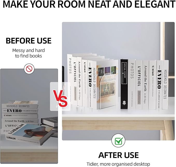 Adwikoso Book Ends for Shelves Clear Acrylic Bookends for Heavy Books Organizer Book Stopper to Hold Books for Home Office School and Desktop Decoration(Circular Arc) (6)