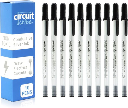 Circuit Scribe Non-Toxic Conductive Ink Pen for Kids Circuit Building Set (10-Pack) | Silver Ink Rollerball Point Pen Kit, Science Experiments, DIY Science Projects (New & Improved Formula)