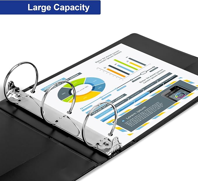 ViVin 3 Ring Binder 3 inch with Clear View Cover, Large 3" Round Ring for Strength, Holds 600 Sheets of US Letter Size Paper, Office Home School, 6 Pack (Black)