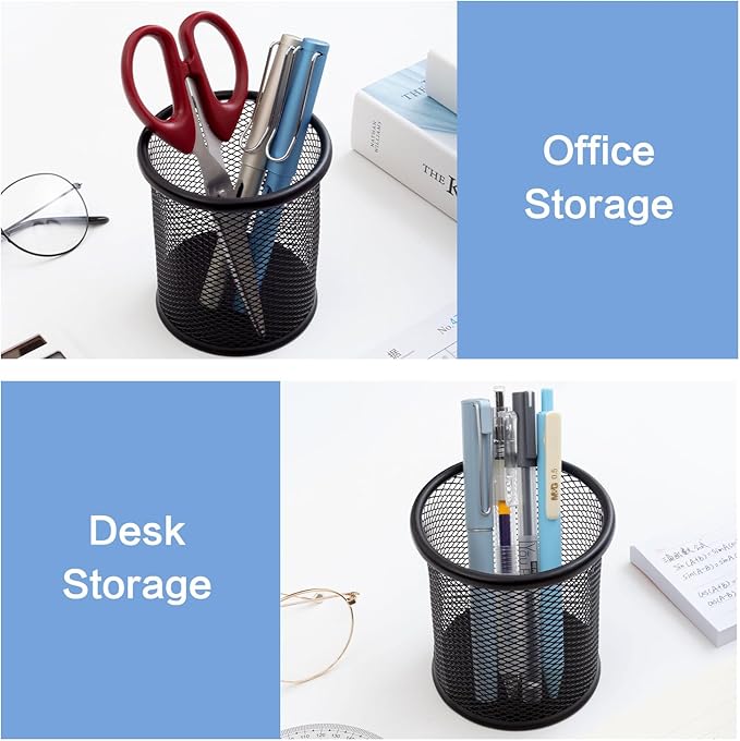 M&G Black Mesh Pen Holder, Metal Pencil Cup Holder Wire Mesh Pencil Holder for Desk Office School Organizer
