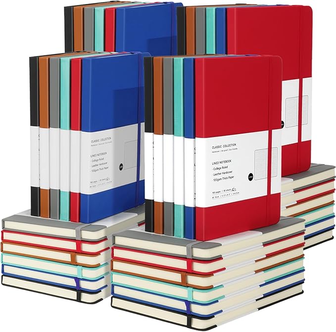 Coopay 48 Pack A5 Journal Notebooks Bulk, 160 Pages, 100GSM Thick Paper, 8.3 x 5.5 inch Hardcover Lined Leather Journals for Writing Office School Business,Bulk Notebook for Work Men Women (6 Colors)