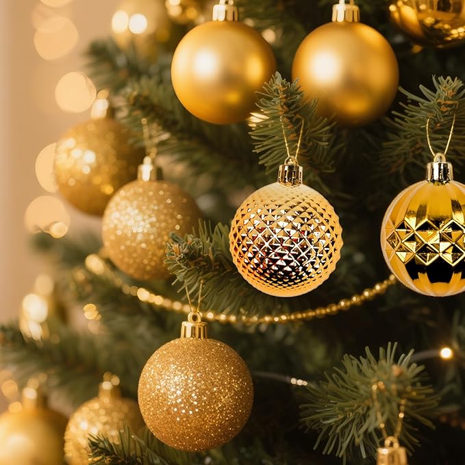 Christmas Tree Decorations Ornament Set, 60ct 2.36 Inches Gold Shatterproof Christmas Ball Ornaments, Hanging Ball for Xmas Holiday Wedding Party Decor