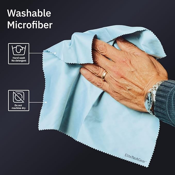 Elite Tech Gear Microfiber Cleaning Cloth 12-Pack - 12"x12" Oversized, Washable & Durable for Glasses, Lenses, Electronics & Screens - High Tech Quality Material