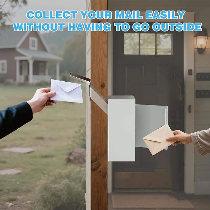 Pochar Through The Wall Drop Box with Lock - Wall Mailbox with Rainproof Cover & 10inch Adjustable Chute - Heavy Duty Locking Key Drop Box Deposit Safe for Mail, Rent, Cash, Payment (Off-White)