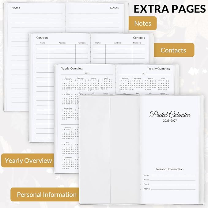 Pocket Calendar 2026-2027, Black 2026-2027 Monthly Planner - 3.7" x 6.7" - Runs from September 2025 Until December 2027, 2026 Pocket Planner with PVC Cover for Home, School, Office Supplies