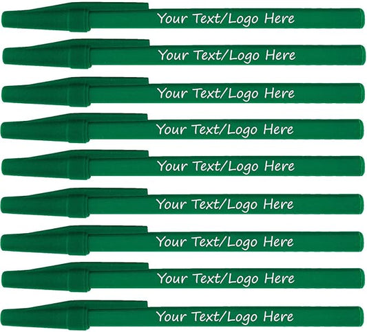Personalized Stick Pens With your Custom Logo or Text-500 Pack Bulk-for Businesses, Parties, and Events, Custom Printed Slim Ballpoint Pens Colored with Cap, Forest Green, Black Ink