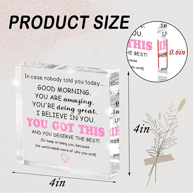You Got This Gifts for Women - 4x4" Daily Affirmation Acrylic Sign with Uplifting Message "You Are Amazing, I Believe in You", Inspirational Desk Decor for Office, Bedroom