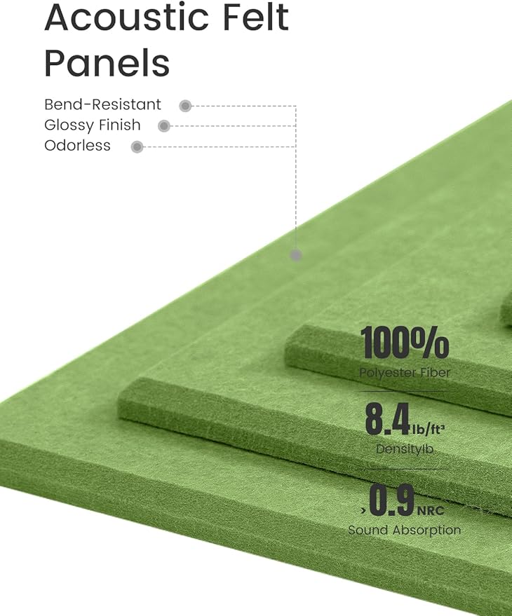 Bumusty Large Cork Board Alternative-47 x35 Felt Bulletin Board Tiles, with 30 Pushpins, 70 Adhesive Tabs, 12-Pack Slat Wall Paneling, Cork Boards for Office Push Pin Board Felt Board-Grass Green