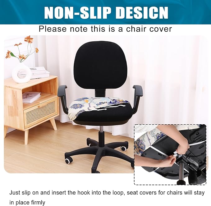 Smiry Printed Office Computer Chair Seat Covers, Stretch Fit Universal Desk Rotating Chair Cover Washable Removable Seat Cushion Protectors - Beige