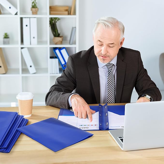 Cholemy 36 Pcs Plastic Pocket Folders with Prong 2 Heavy Duty Pockets Folders with 3 Prongs Letter Size Paper Folders Bulk File Plastic Folders with Fasteners for Office Workers (Blue)