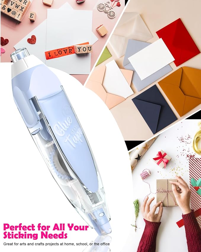 Retractable Glue Tape for Scrapbooking, 4 Pcs Double Sided Tape Roller for Crafts with 4 Extra Refills,16FT Scrapbook Tape Runner, Tape for Gift Wrapping Art Junk Journal School Office Supplies