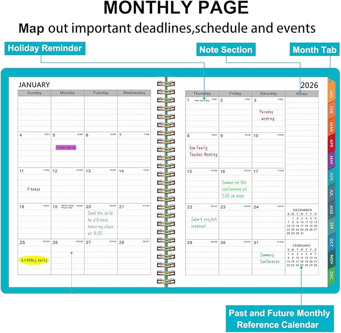 2026 Planner Weekly and Monthly, 2026 Academic Year (January 2026 - December 2026) Calendar wirh Tabs, Agenda Book for School Student, Teachers, Office Supplies,Home, 6" x 8.5" (Green JAN2026-DEC2026)