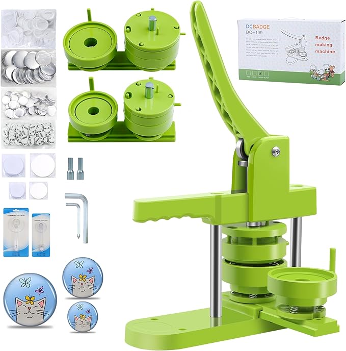 Button Maker Machine Multiple Sizes 200 Pcs，Pin Maker Machine 2.25+3 Inch Badge Maker,DIY Badge Making Kit with Free Button Parts, Circle Cutter