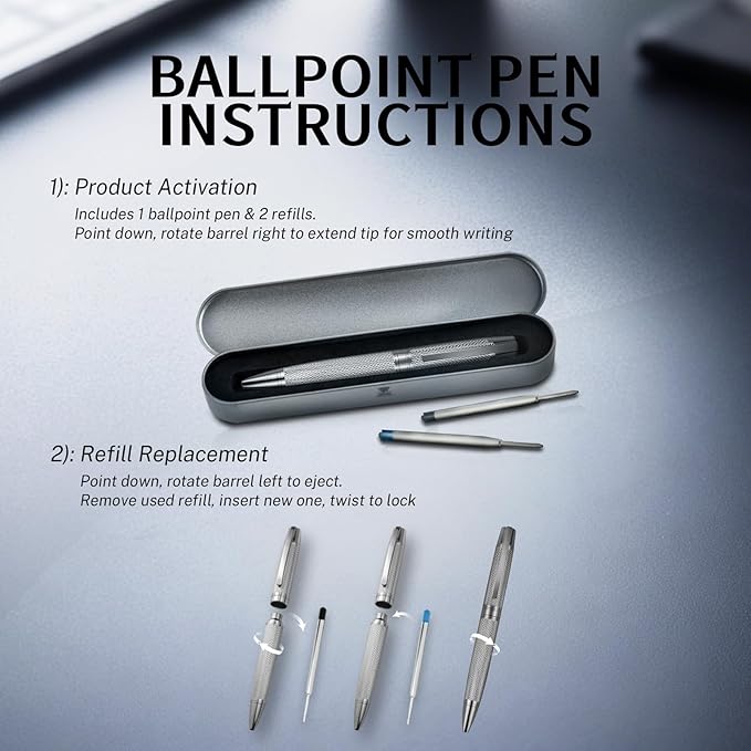 YUNCHUN Executive Pens for Men, Medium Point Ball Point Pen Set for Men Gift, Heavy Duty Ball Pen for Writing, Retractable Metal Ballpoint Pen for Journaling, Ballpoint Pen Blue Ink with Fine Lozenge