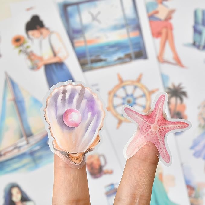 Snycler Blue Ocean Series Sticker Book - 20 Sheets Vintage PET Stickers for Scrapbooking, Junk Journaling, Ephemera, and Decorative Crafts - Pre-Cut Nautical Design Stickers