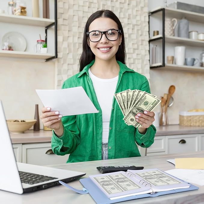 Antner 12PCS A5 Binder Pockets No Zipper 6-Hole Budget Cash Envelopes for Small Refillable Notebook, Zipless A5 Planner Inserts Binder Pouches Loose Leaf Money Organizer Bags for Saving Challenge