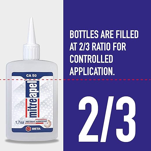 MITREAPEL Ca Glue with Activator (2 x 1.7 oz - 2 x 6.7 fl oz), Cyanoacrylate Super Glue for Plastic, Glass, Leather, Ceramic, Woodworking, DIY, 3D Printing - Instant Bond - 2 Pack