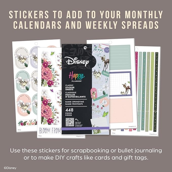 Happy Planner Disney Sticker Pack for Calendars, Journals, and Planners, Easy-Peel Stickers and Scrapbook Accessories, Bambi Springtime Theme, Classic Size, 30 Sheets, 448 Total Stickers
