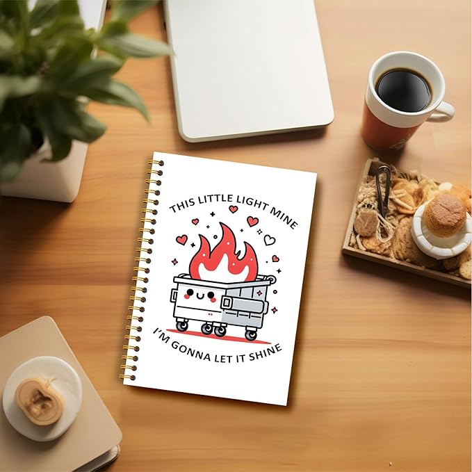 Sarcastic Dumpster Fire Notebook, This Little Light of Mine Dumpster Fire Journal, Funny Notebook Journal for Coworkers, Funny Office Supplies, Hardcover Spiral Notebooks 5.5x8.3 Inch