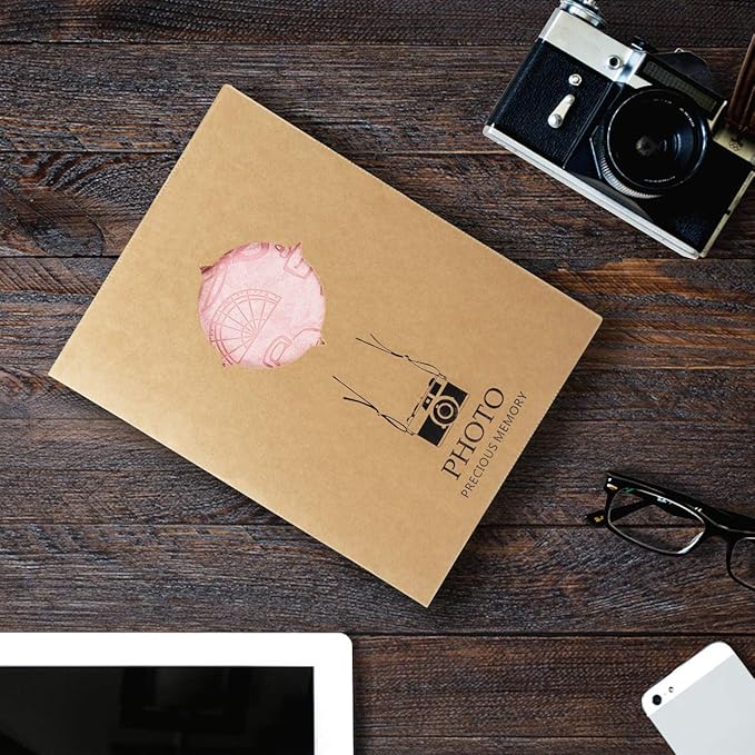 ThxMadam Leather Pink Scrapbook Album with 60 Pages Present Scrapbooking Supplies Kits for Birthday Day Gift for Teacher Student Kids Friend Travelling Scrapbook Family Scrap Book