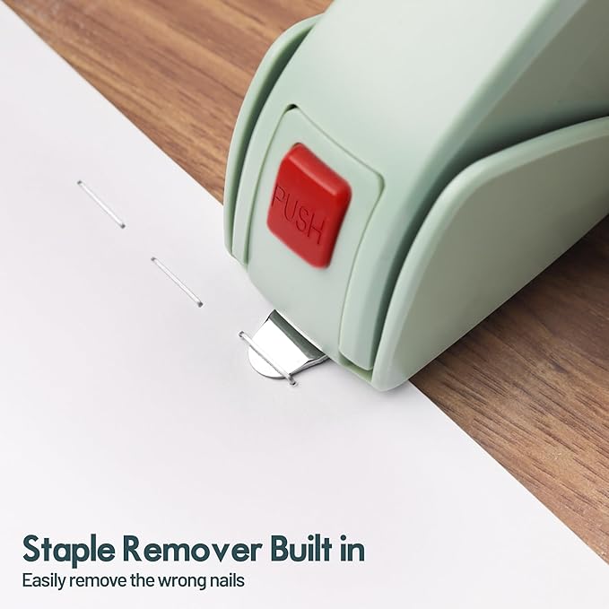 AFMAT Effortless Stapler for Desk, 50 Sheet Capacity, Low Force, Built-in Staple Remover, One Finger Touch Stapling Desktop Stapler, Portable & Space Save Size, Good for Home & Office, Green