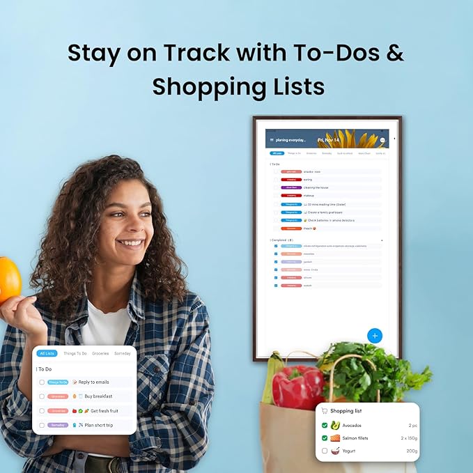 ApoloSign 27" 4K Digital Calendar: Dual Mode Calendar with Google Play & Multi-calendar Sync, Electronic Planner & Chore Chart, Smart Touchscreen, Interactive Display for Family Schedules (Dark Oak, 27-inch(4K))