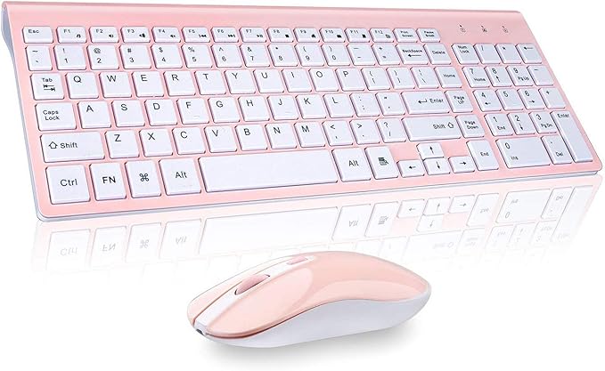 cimetech Wireless Keyboard and Mouse Combo, Compact Full Size Wireless Keyboard and Mouse Set 2.4G Ultra-Thin Sleek Design for Windows, Computer, Desktop, PC, Notebook, Laptop - Pink