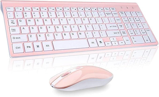 cimetech Wireless Keyboard and Mouse Combo, Compact Full Size Wireless Keyboard and Mouse Set 2.4G Ultra-Thin Sleek Design for Windows, Computer, Desktop, PC, Notebook, Laptop - Pink