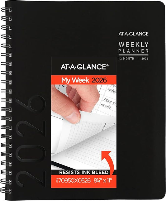 AT-A-GLANCE 2026 Appointment Book Planner, Weekly & Monthly, 8.25" x 11", Large, Half-Hourly, Contemporary, Black (70950X0526)