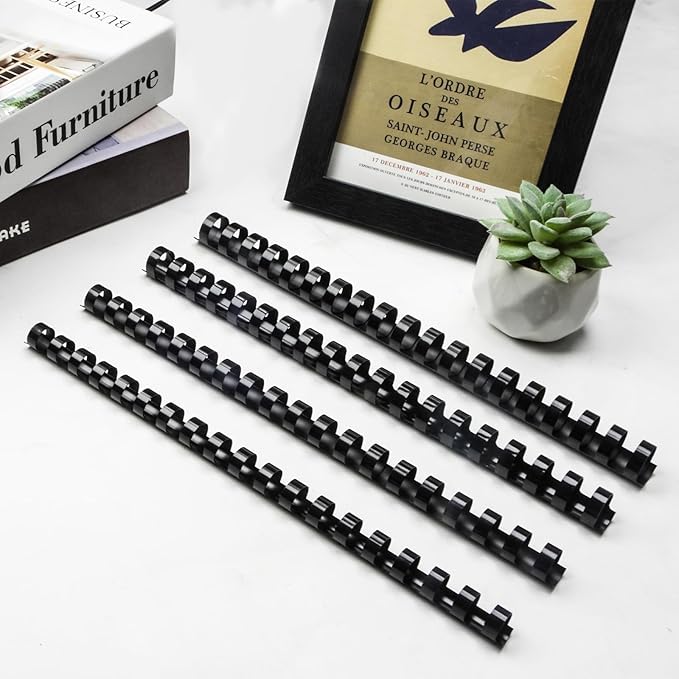 Rayson CR12141618BK Plastic Binding Combs 1/2in. 9/16in, 5/8in, 11/16in, 19-Ring Letter Size, Black Comb Binding Spines, Multi-Size Pack of 80